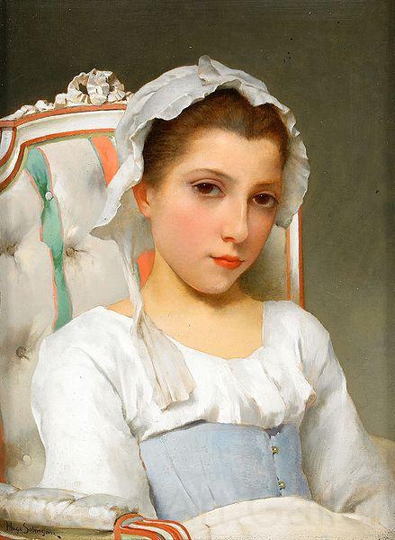 Hugo Salmson Ung fransk flicka sittande i Louis XVI Norge oil painting art